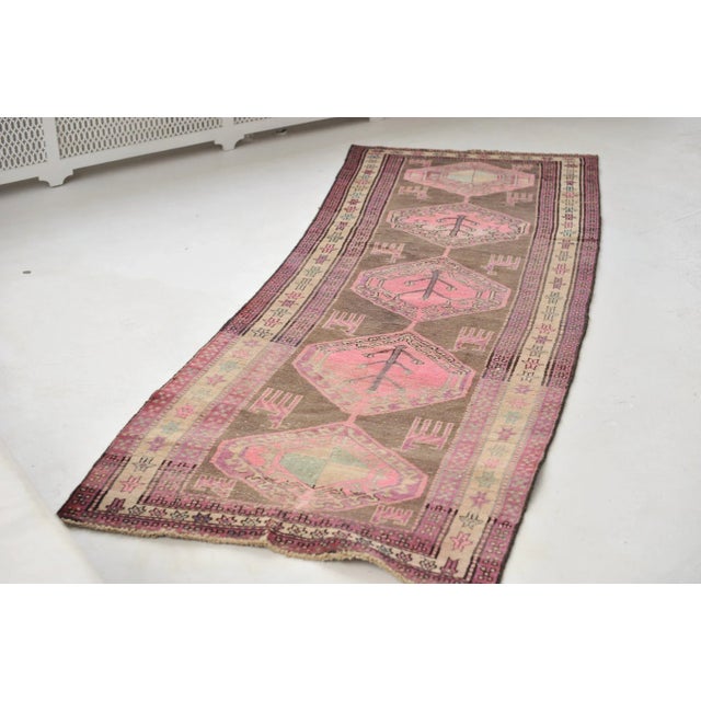 Vintage Nomadic Pink, Purple, Charcoal & Black Runner Rug , 3.5 x 9.8 For Sale In Milwaukee - Image 6 of 11