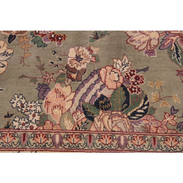 1990s Floral 1990's Pak-Persian Green/Tan Wool Rug - 9'1'' X 12'5'' For Sale - Image 5 of 9