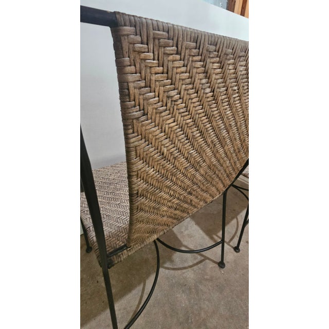 Solid Wrought Iron and Raffia/Rattan Uniquely Treated Armchairs - Set of 3 For Sale - Image 4 of 13