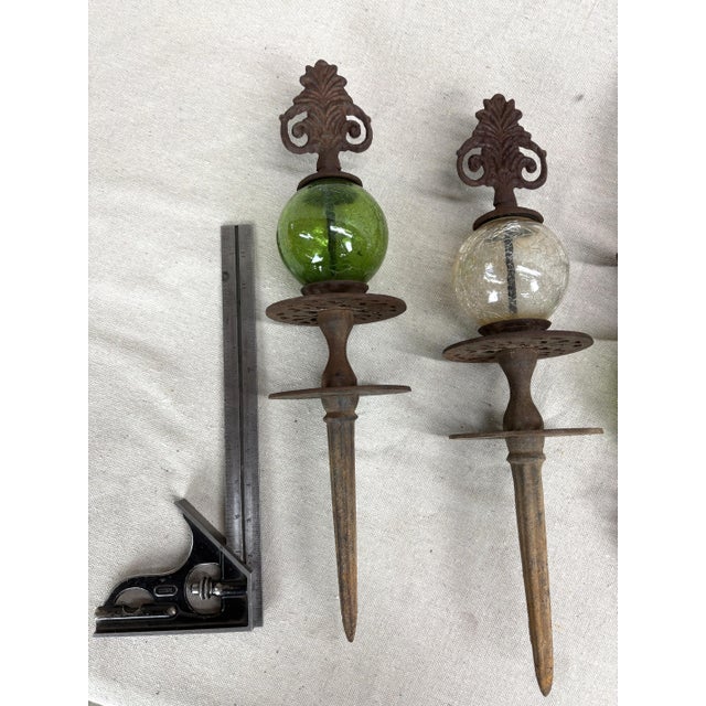 Set of Three Cast Iron and Crackle Glass Hose Guards For Sale - Image 9 of 10