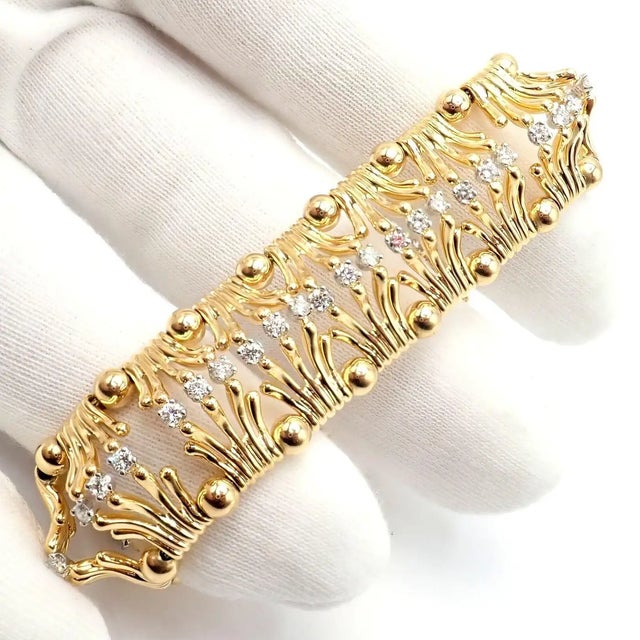 Tiffany & Co. Jean Schlumberger Diamond Yellow Gold and Platinum Hands Bracelet For Sale - Image 12 of 12