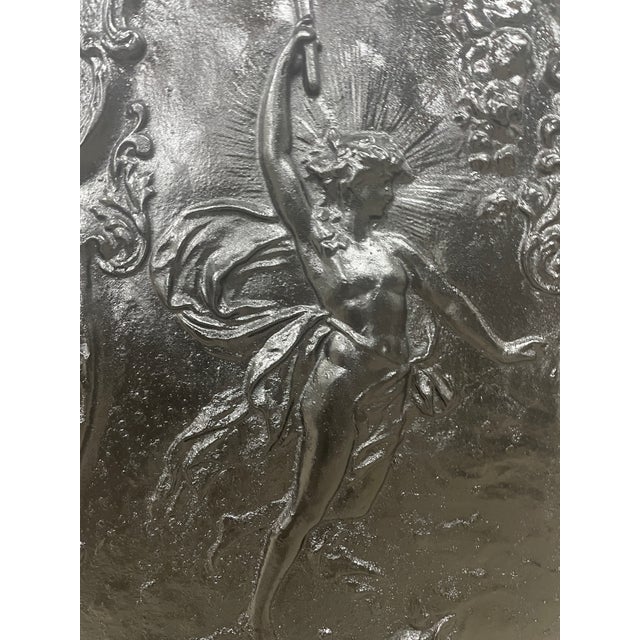 Metal 19th Century French Quarter Cast Iron Fireplace Surround & Ornate Figural Cover 30.5"x30.5" For Sale - Image 7 of 10