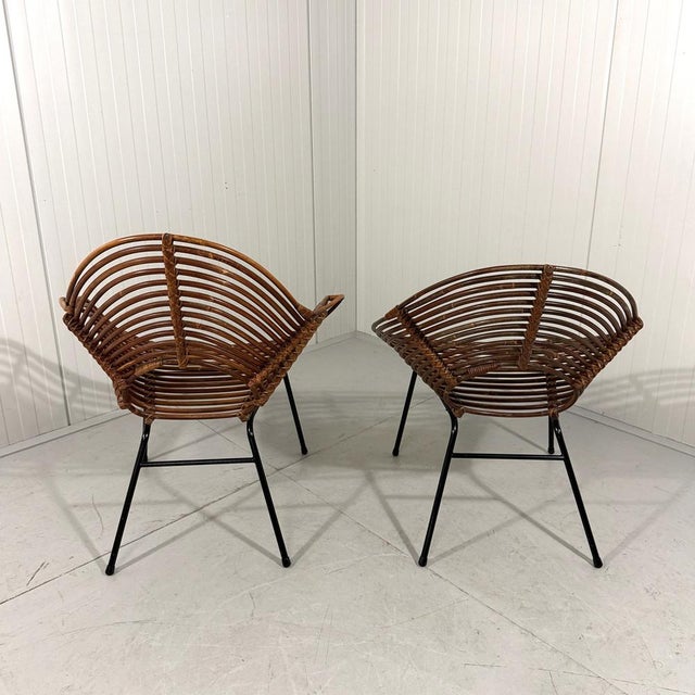 Rattan Easy Chairs attributed to Rohé Noordwolde Netherlands 1960s, Set of 2 For Sale - Image 4 of 18