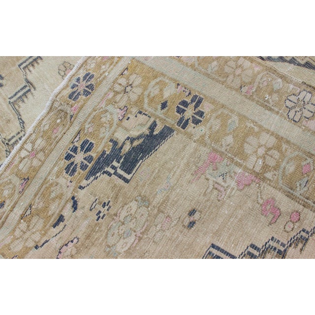 Cream and Taupe Midcentury Turkish Oushak Rug With Etched Medallion Design For Sale - Image 10 of 11