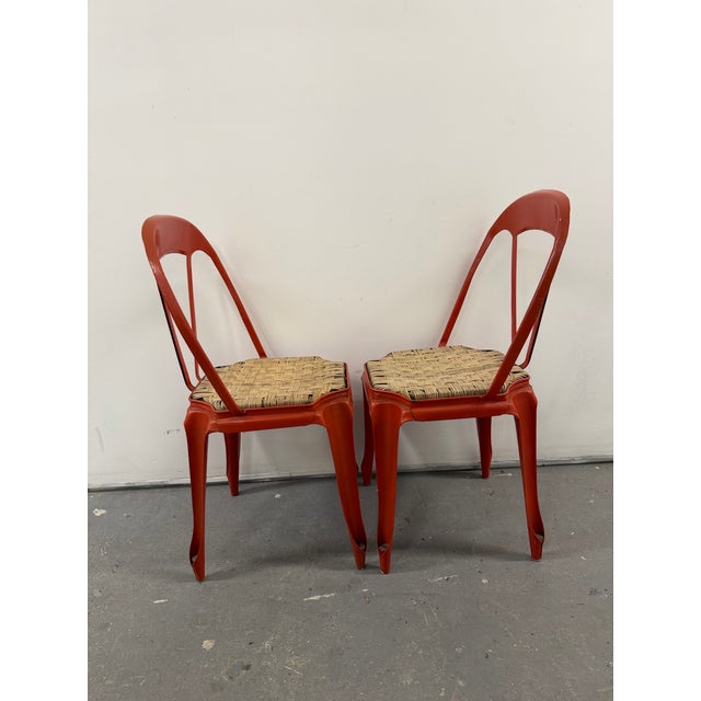 Stunning Pair of Extremely Rare 1920s/30s Multipls Chairs by Joseph Mathieu Original Paint & Woven Seats For Sale - Image 4 of 11