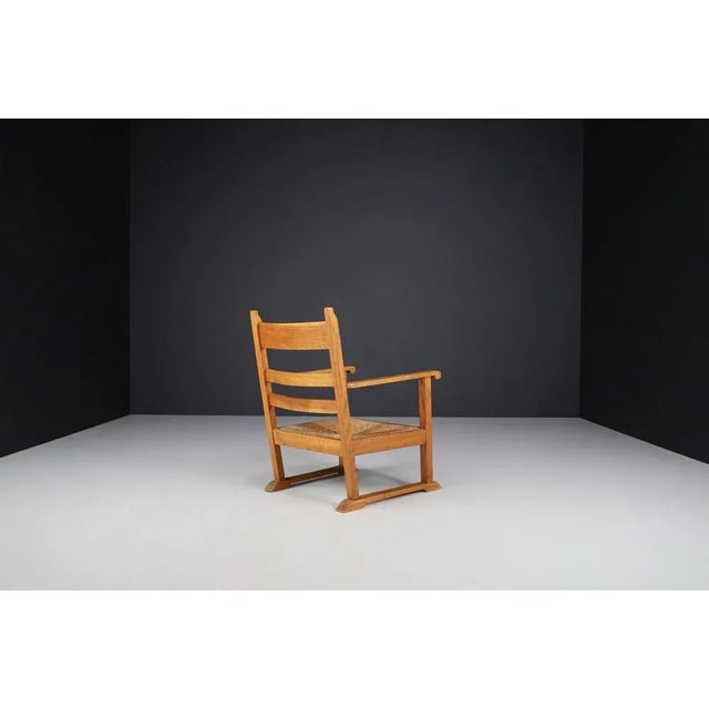 French Provincial Oak and Rush Armchairs, France, 1940s, Set of 2 For Sale - Image 6 of 10