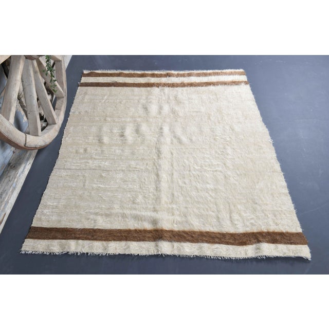 Boho Chic Vintage Turkish Hand-Knotted Wool Cotton Beige Kilim Area Rug For Sale - Image 3 of 9