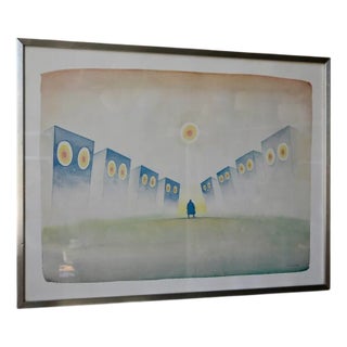 Jean Michel Folon, Dreamlike Spirit, 1980s, Large Lithograph, Framed For Sale