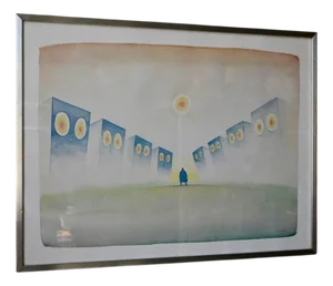 Jean Michel Folon, Dreamlike Spirit, 1980s, Large Lithograph, Framed