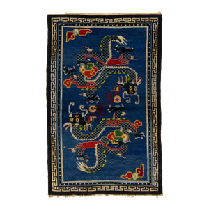 Blue Antique Chinese Dragon Wool Rug Handmade Circa Early 20th Century 4' X 6'