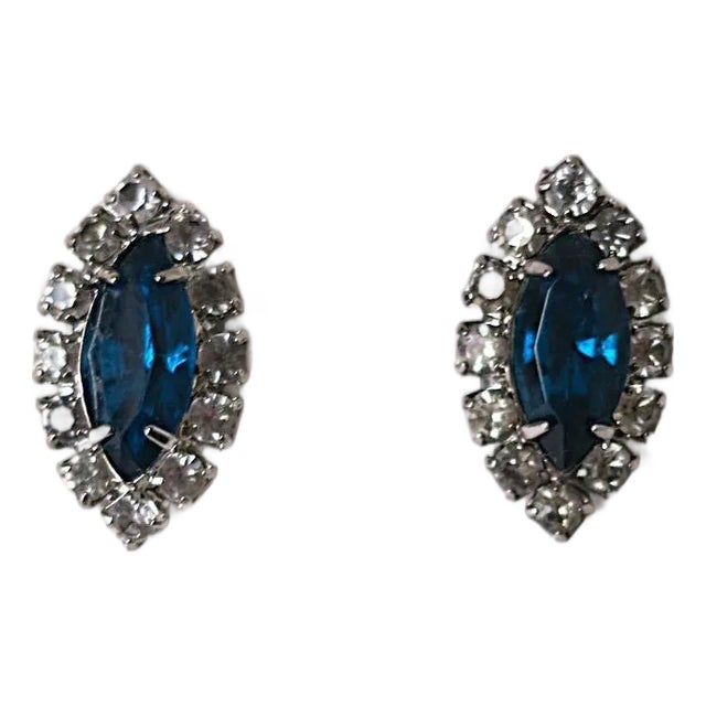 Marquise Rhinestone Earrings, Pierced, Pair, Circa Late-20th Century For Sale