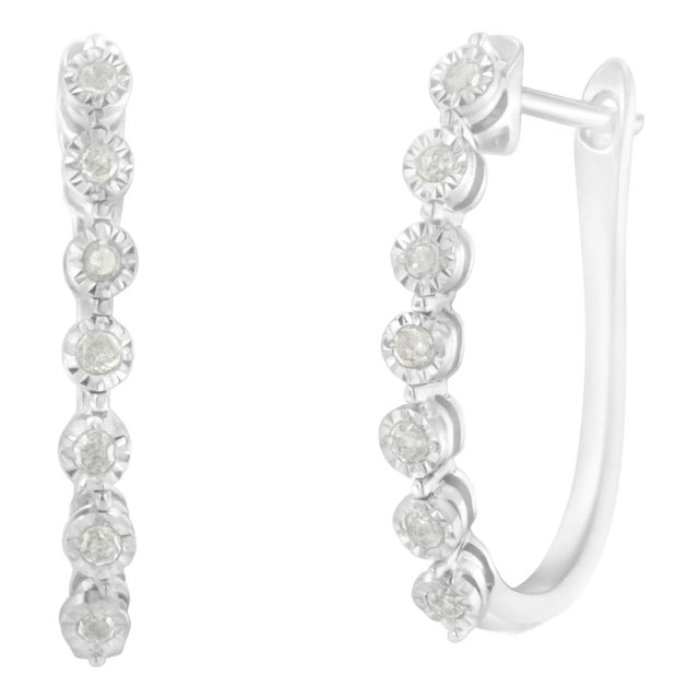 .925 Sterling Silver 1/2 cttw Miracle-Set Diamond 7 Stone Hoop Earrings (I-J Color, I3 Clarity)�� For Sale
