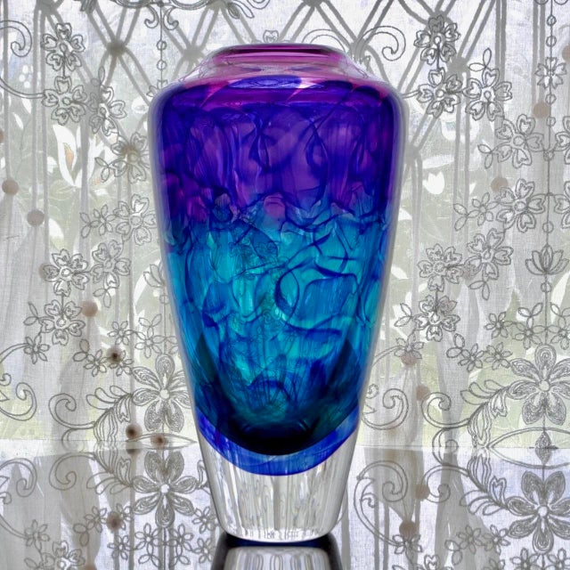 Glass Joseph Nielander Water Veil Art Glass Vase – Amethyst Teal Cobalt Sculptural Studio Glass For Sale - Image 7 of 7