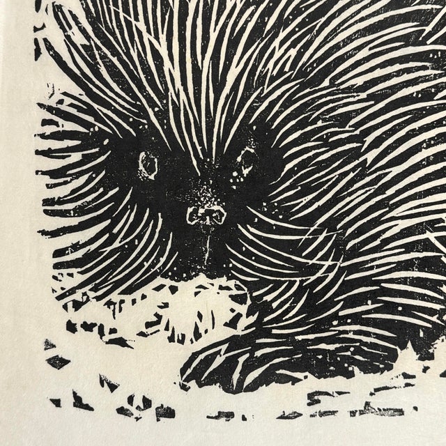 1960s Richard Hood - Vintage Expressionist Porcupine Woodcut, Signed (Woodcut on Rice Paper) For Sale - Image 5 of 6