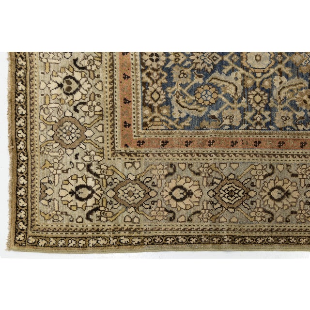 Antique Malayer Style Hand-Knotted Wool Rug With Botanical Motif in Indigo For Sale - Image 11 of 11