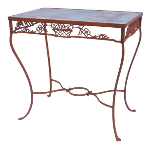 Vintage Iron Side Table with Basket Motif Orange Paint Glass Top
