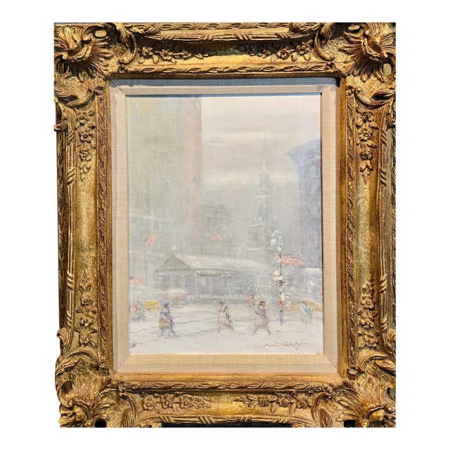 Johann Berthelsen -St. Paul in the Snow -New York City-1930s Oil Painting For Sale