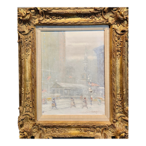 Johann Berthelsen -St. Paul in the Snow -New York City-1930s Oil Painting