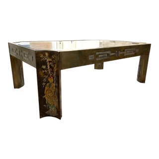 Philip and Kelvin LaVerne Patinated Bronze and Glass Coffee Table “Sung Goddess”, 1957 For Sale