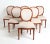 A set of six vintage Louis XVI style dining side chairs with oval balloon backs, curved seats, straight fluted and tapered...
