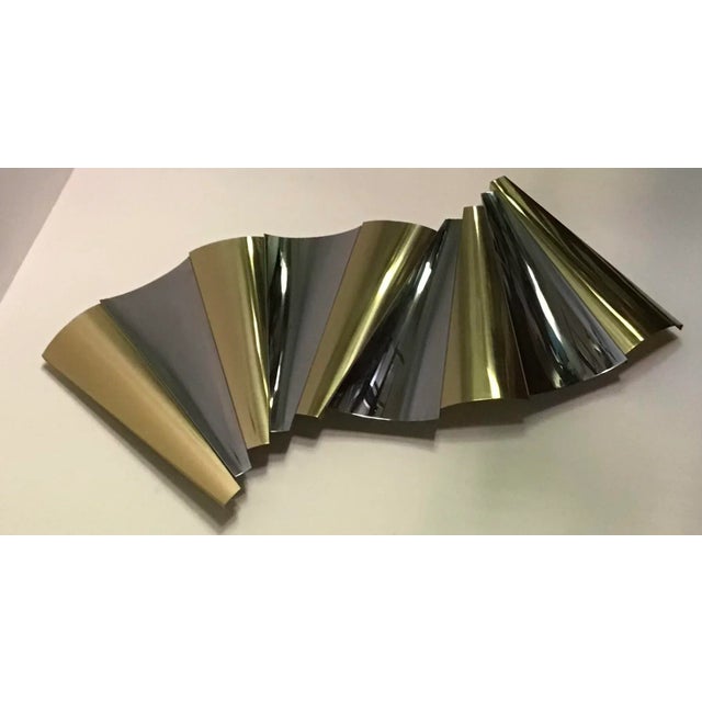 Dated 1985 C. Jere signed brass and chrome wall modernist sculpture can be hanged horizontally, vertically or in various...