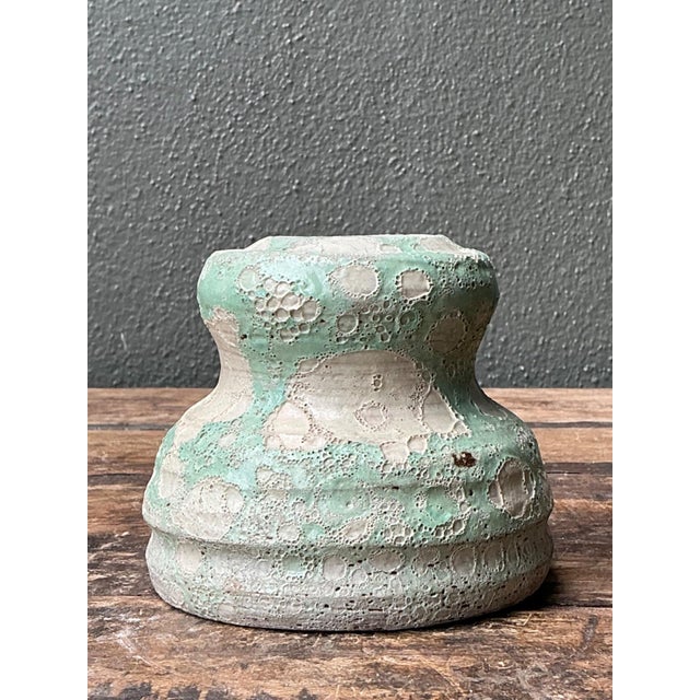 Celadon Vintage Textured Green Ceramic Vase For Sale - Image 8 of 13