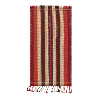 Vintage Qashqai Persian Kilim in Red With Brown, Cream and Rust Stripes - Rug & Kilim For Sale