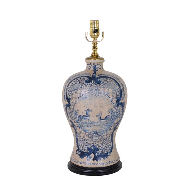 Vintage Hand-Painted Blue and White Vase Table Lamp For Sale - Image 4 of 9