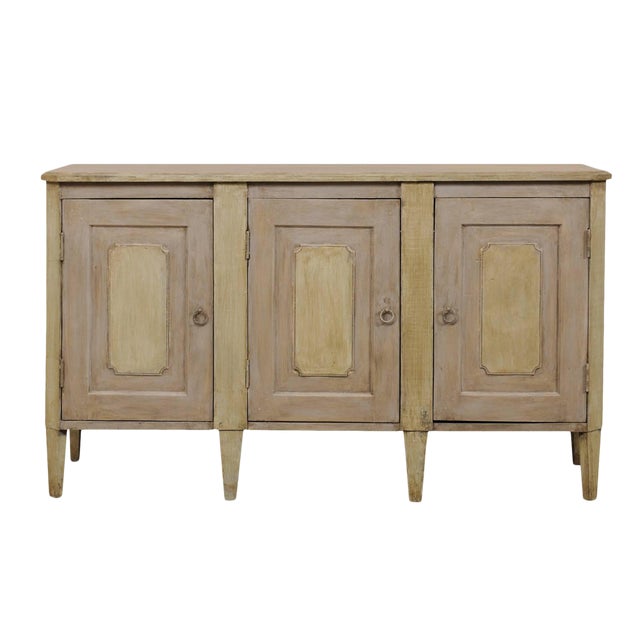 Vintage Painted Wood Buffet Sideboard Cabinet In Grey With Soft