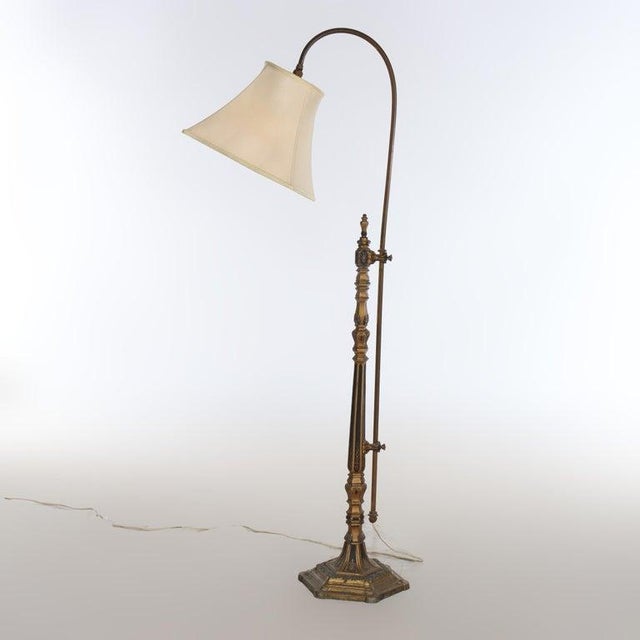 Antique Arts & Crafts Polychromed Gilt Bronze Adjustable Bridge Lamp C1930 For Sale - Image 6 of 13