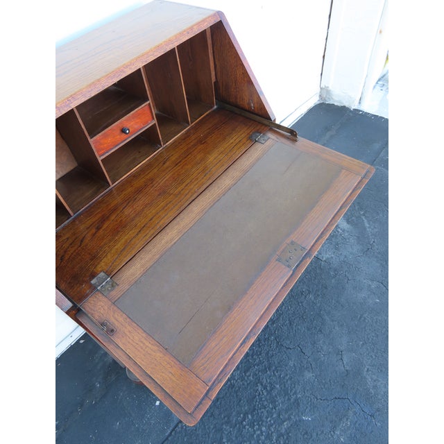 Early 1900s Solid Oak Leather Top Secretary Desk 6630 For Sale - Image 12 of 17