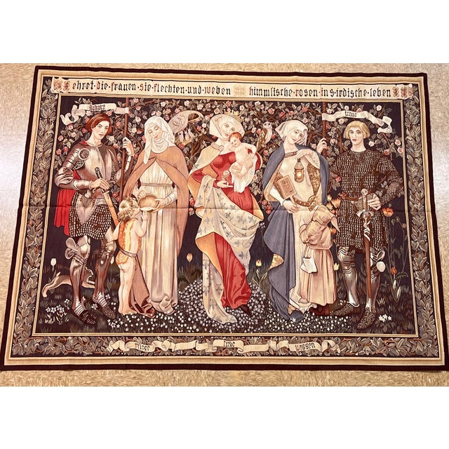 Honor the Woman German Hand Woven Wool and Silk Tapestry For Sale - Image 10 of 10