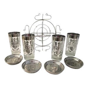 Mid-Century Kimiko Guardian Silver Highball Bar Set, 9/Pcs
