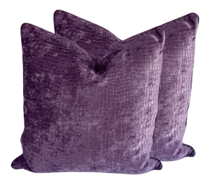 Early 21st Century Purple Alligator Scale Velvet Pillows- a Pair