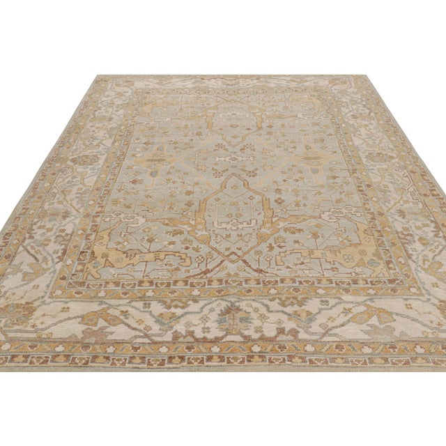 2010s Rug & Kilim’s Modern Oushak Style Rug in Blue and Gold With Floral Patterns For Sale - Image 5 of 8