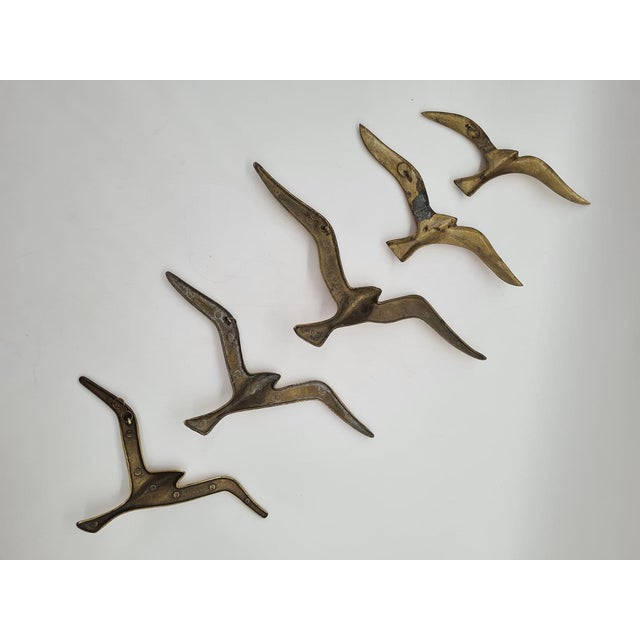 Metal Modernist Brass Wall Seagulls, 1960s, Set of 5 For Sale - Image 7 of 10