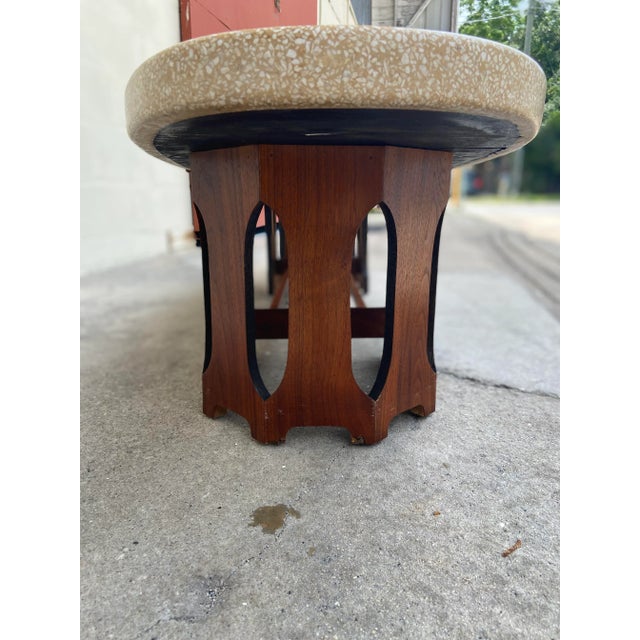 Mid 20th Century Mid Century Modern Terrazzo Marble + Walnut Fretwork Coffee Table | by Harvey Probber For Sale - Image 5 of 12