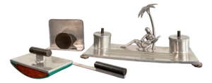 Art Deco Pewter Desk Set by Carl-Einar Borgström for Ystad Tenn, Sweden, 1936, Set of 4