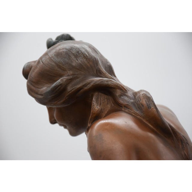 Metal Large Nymph Clock in Regula and Bronze Patina Marble by A. De Raudery, France, 1890s For Sale - Image 7 of 18