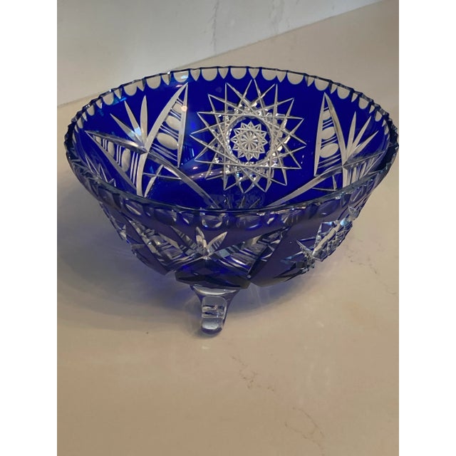 1940s Vintage Cobalt Blue Bohemian Crystal Bowl For Sale - Image 5 of 7