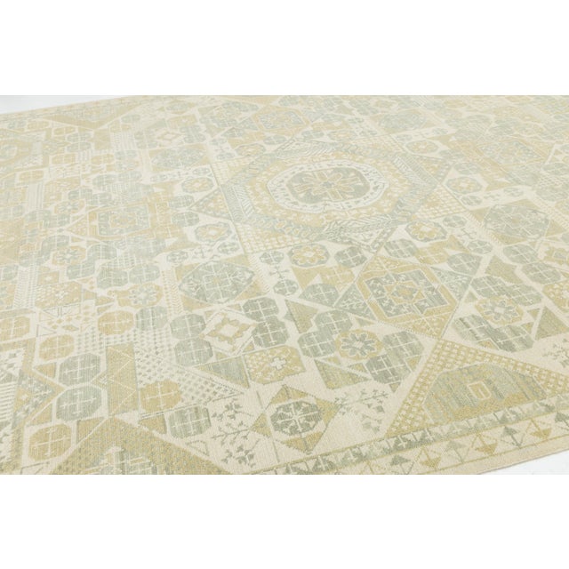 Modern Modern Khotan Style Hand-Knotted Wool Area Rug – Geometric Muted Pastels 10x14 For Sale - Image 3 of 10