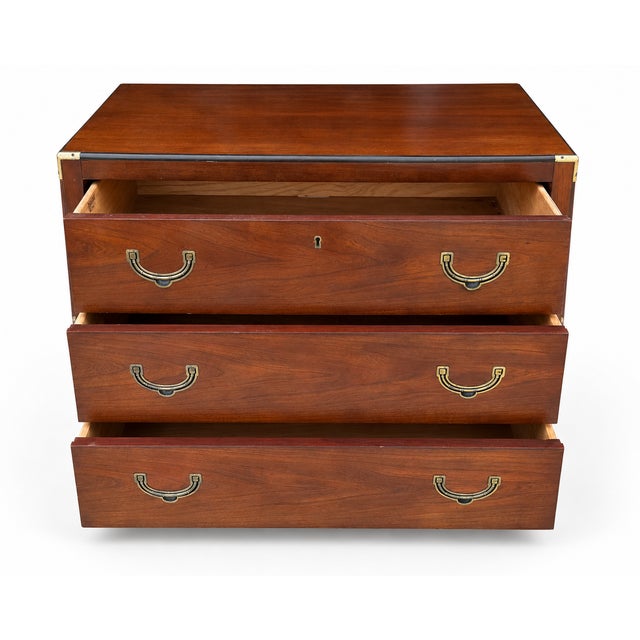 Brass 1970s National Mt. Airy Campaign-Style Three-Drawer Chest For Sale - Image 8 of 15