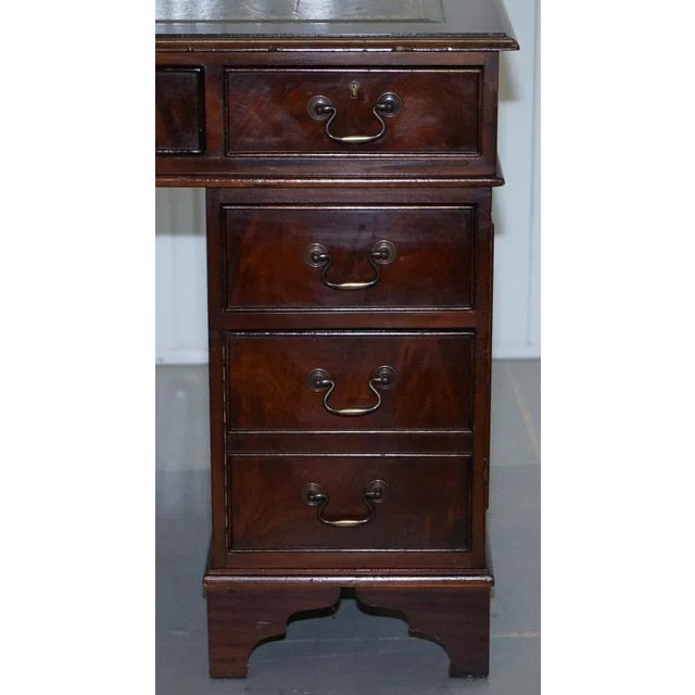 Animal Skin Hardwood & Green Leather Partner Desk with Sliding Keyboard Shelf & Twin Pedestals For Sale - Image 7 of 18