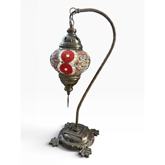 Turkish Mosaic Glass Table Lamp | Multicolor Handmade Glass & Ornate Bronze Base For Sale - Image 4 of 4
