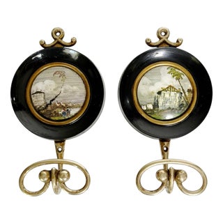 19th Century Wooden and Brass Coat Hooks, France, Set of 2 For Sale