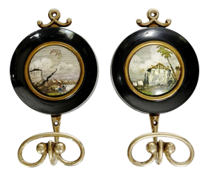19th Century Wooden and Brass Coat Hooks, France, Set of 2