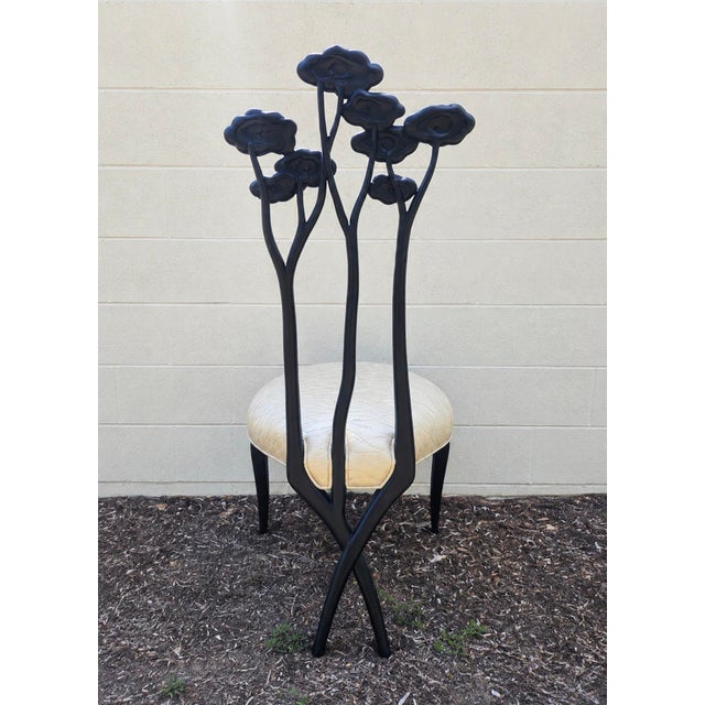 Wood Set of Six Christopher Guy “Le Jardin” Dining Chairs in Black Matte Lacquered Mahogany For Sale - Image 7 of 9