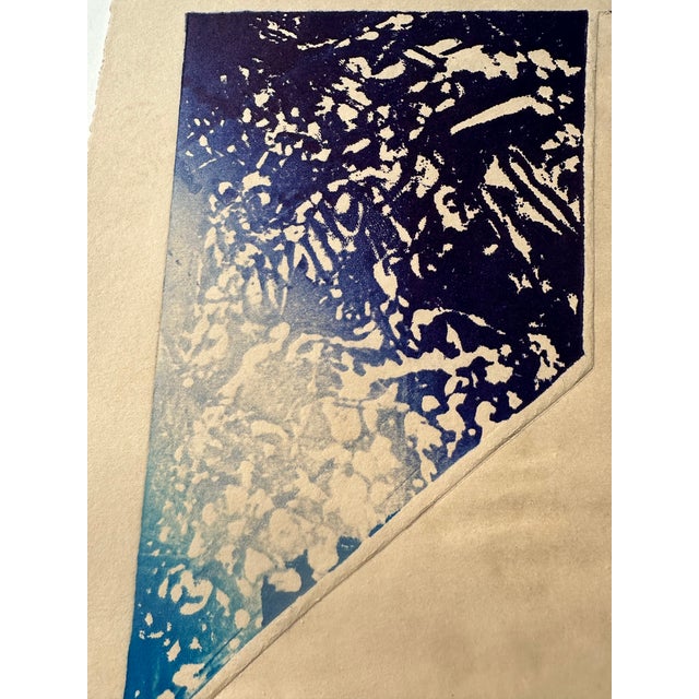 1980s 1980s Blue Abstract Block Print For Sale - Image 5 of 5
