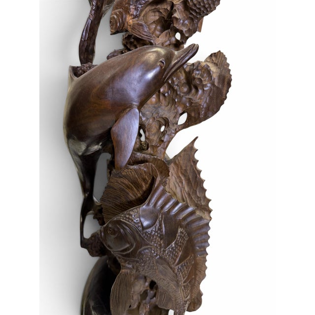 Mid 20th Century Pair of Monumental Mid-Century Guayacan Wood Sea Life Totem Sculptures - 35.5" & 38" For Sale - Image 9 of 11
