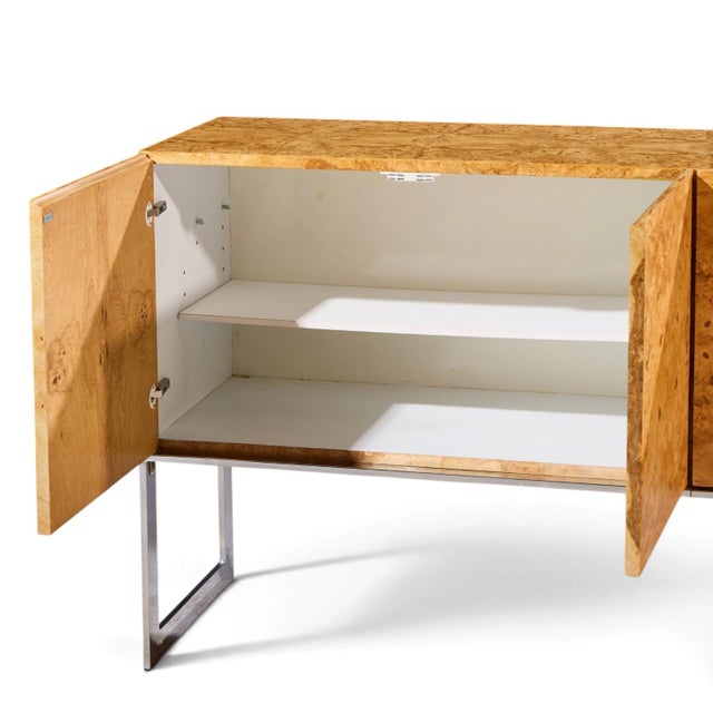 Wood Milo Baughman for Thayer Coggin Mid Century Burlwood and Chrome Credenza For Sale - Image 7 of 11